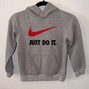Nike Kids Gray Hoodie with Red Swoosh Size 7–F